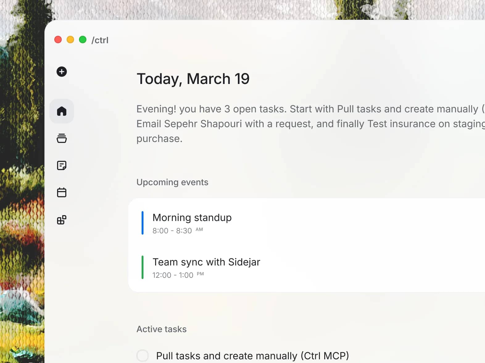 Ctrl app preview showing connected work context and task extraction