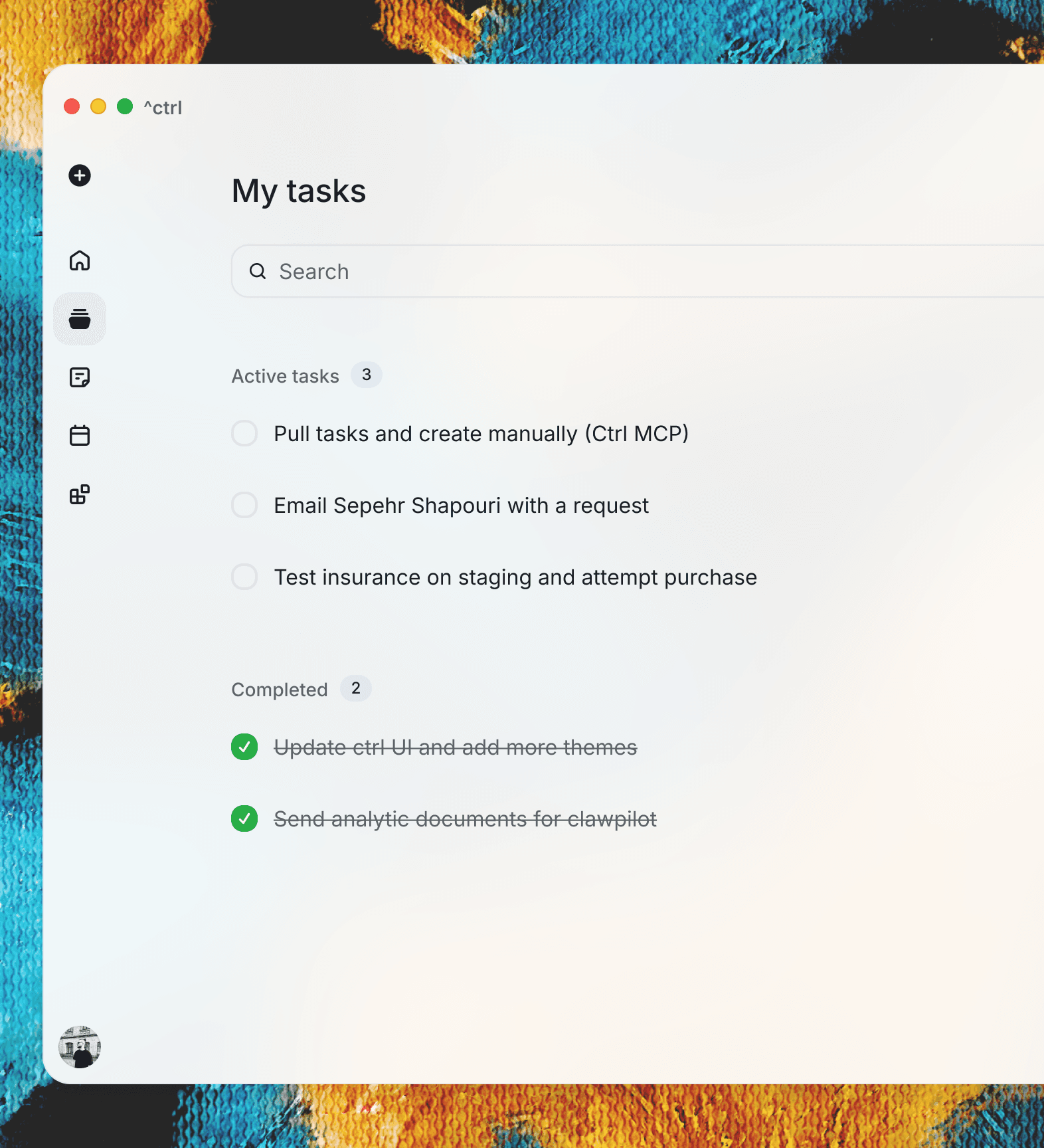Ctrl mobile task preview showing automatically extracted tasks and work context.