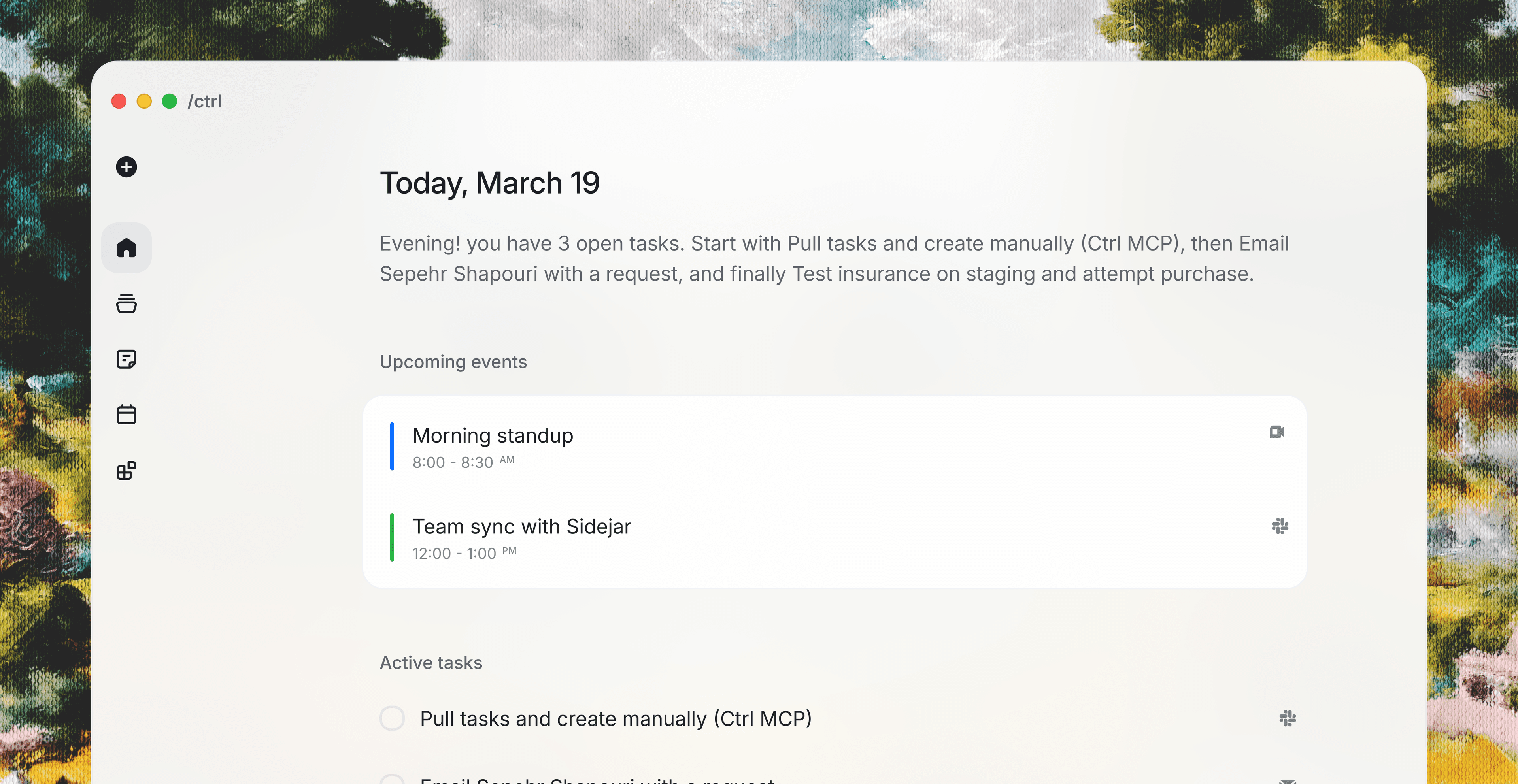 Ctrl desktop app preview showing connected work context and task extraction